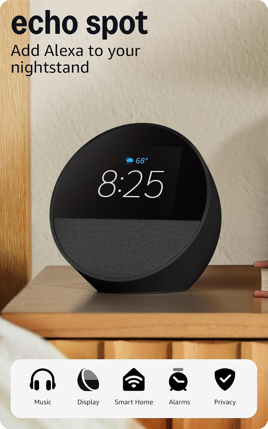 Amazon Echo Spot Smart Alarm Clock – Charcoal Fabric Finish