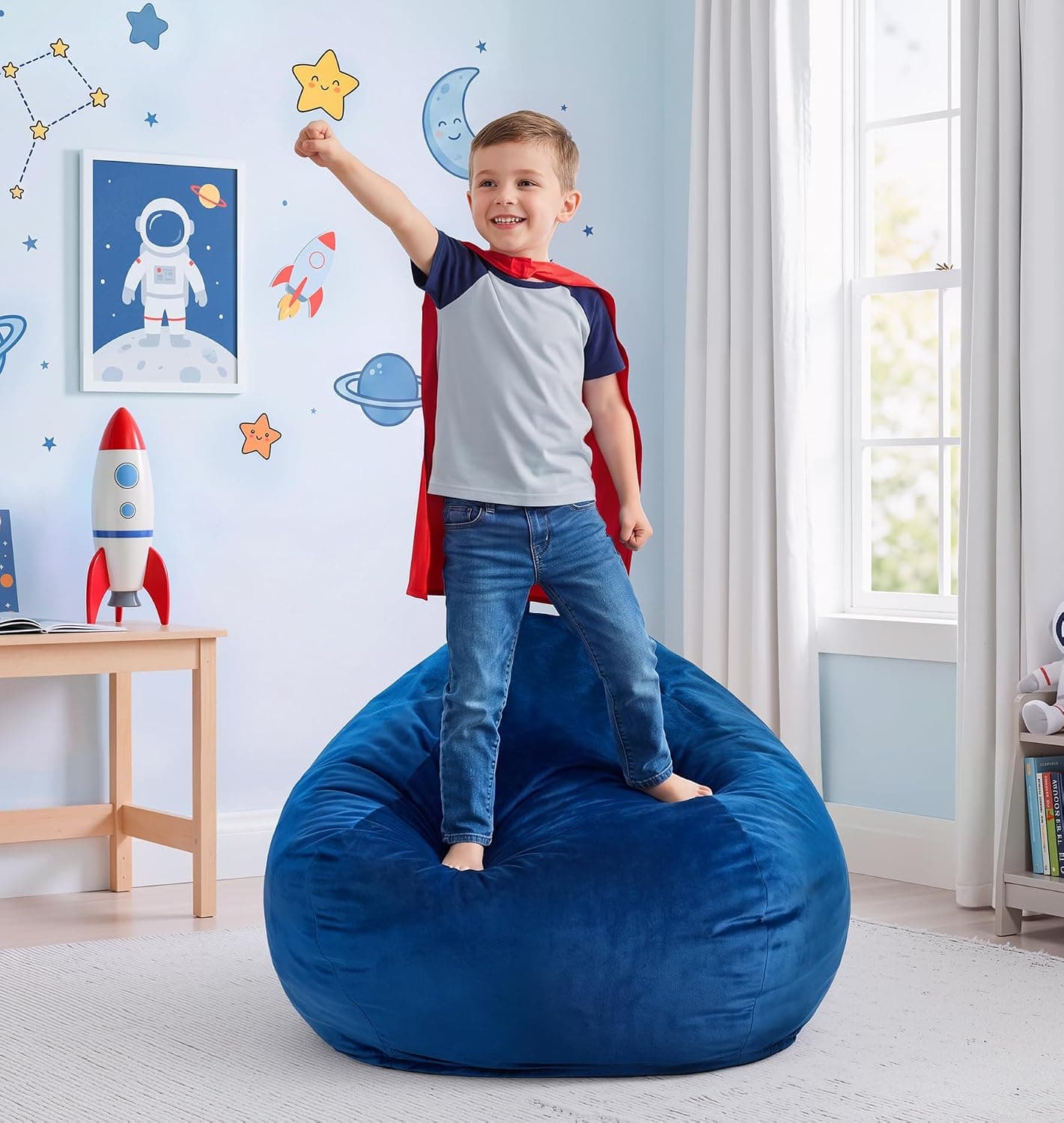 Hobestluk Bean Bag Chair 2ft BeanBag Velvet Fabric Small Blue for Kids